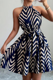 Sleeveless Neck Hanging Striped Printed Dress