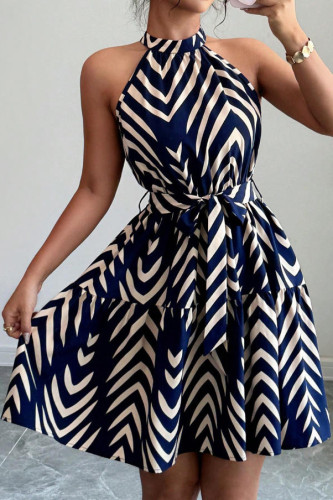 Sleeveless Neck Hanging Striped Printed Dress