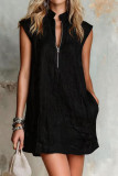 Solid Color Half Zip Sleeveless Dress