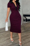 POLO Collar Striped Slim Fit Short Sleeved Dress