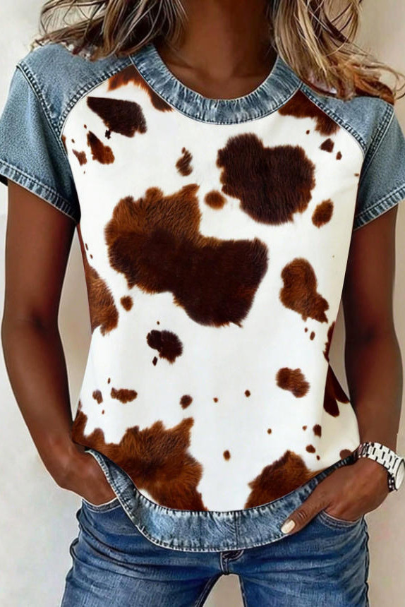 Round Neck Printed Short Sleeved Shirt