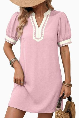 V-neck Lace Short Sleeved Straight Dress