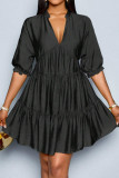 V-neck Bubble Short Sleeve Pleated Dress
