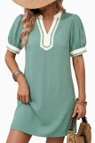 V-neck Lace Short Sleeved Straight Dress