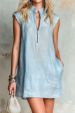 Solid Color Half Zip Sleeveless Dress