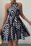 Sleeveless Neck Hanging Striped Printed Dress