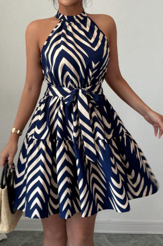 Sleeveless Neck Hanging Striped Printed Dress