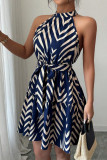 Sleeveless Neck Hanging Striped Printed Dress