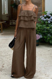 Ruffled Sleeveless Vest Wide Leg Pants 2-piece Set