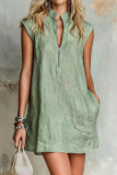 Solid Color Half Zip Sleeveless Dress