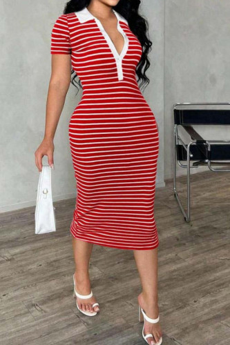 POLO Collar Striped Slim Fit Short Sleeved Dress