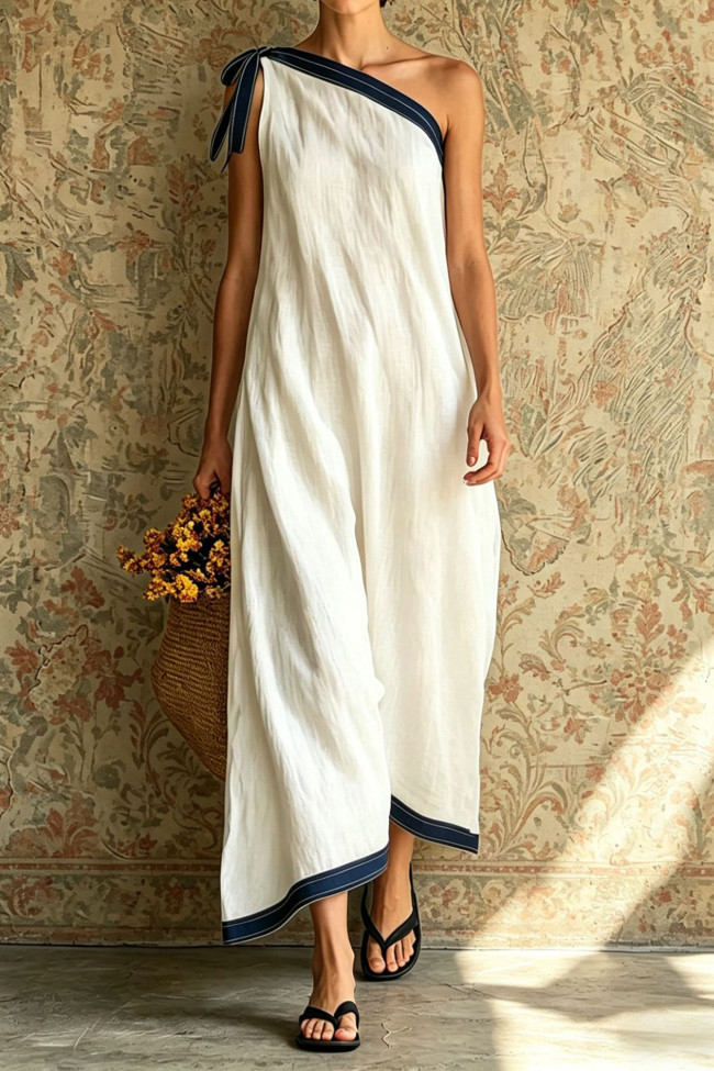 Large Size One Shoulder Sleeveless Loose Dress