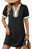 V-neck Lace Short Sleeved Straight Dress