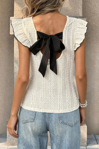 Flying Short Sleeve Backless Bow T-shirt