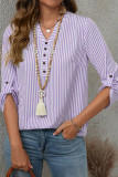 V-neck Seven Quarter Sleeve Striped Shirt