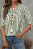 V-neck Seven Quarter Sleeve Striped Shirt