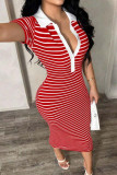 POLO Collar Striped Slim Fit Short Sleeved Dress