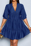V-neck Bubble Short Sleeve Pleated Dress