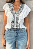 French Ruffled V-neck Short Sleeved Shirt