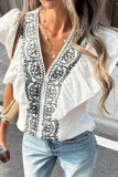 French Ruffled V-neck Short Sleeved Shirt