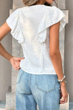 French Ruffled V-neck Short Sleeved Shirt
