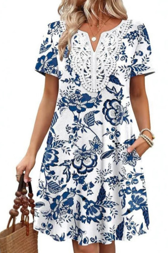 V-neck Lace Short Sleeved Dress