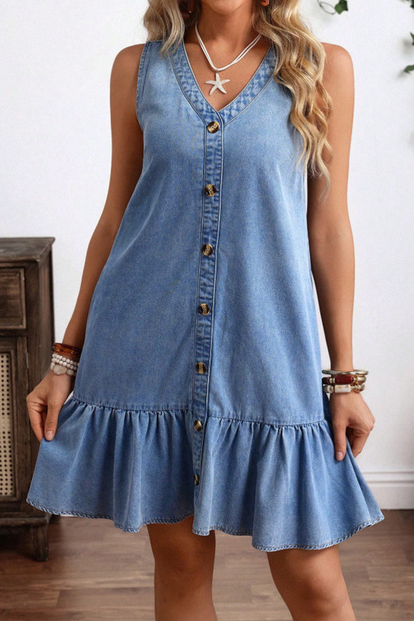V-neck Sleeveless Denim Dress