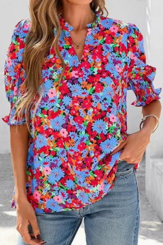 Bohemian V-neck Bubble Sleeve Shirt