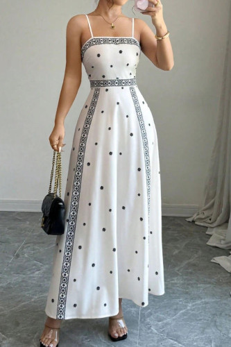 Printed Waist Cinched Sleeveless Dress
