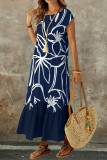 Printed Round Neck Short Sleeved Dress