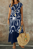 Printed Round Neck Short Sleeved Dress
