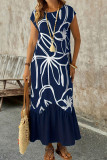 Printed Round Neck Short Sleeved Dress