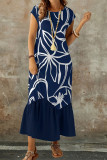 Printed Round Neck Short Sleeved Dress