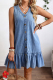 V-neck Sleeveless Denim Dress