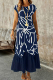 Printed Round Neck Short Sleeved Dress
