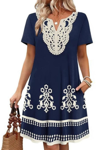 V-neck Lace Short Sleeved Dress