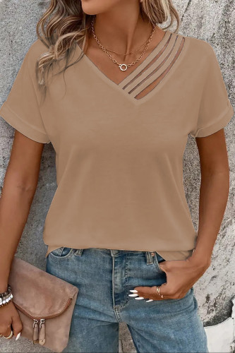 Solid Color V-neck Short Sleeved T-shirt