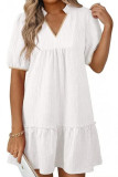 V-neck Bubble Short Sleeved Ruffled Dress