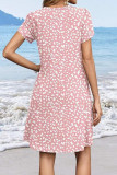 V-neck Pleated Bohemian Short Sleeve Dress