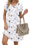 V-neck Pleated Bohemian Short Sleeve Dress