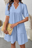 V-neck Bubble Short Sleeved Ruffled Dress