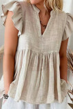 V-neck Ruffled Short Sleeved Shirt