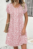 V-neck Pleated Bohemian Short Sleeve Dress