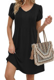 V-neck Pleated Bohemian Short Sleeve Dress
