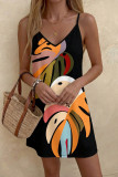 V-neck Printed Camisole Backless Dress