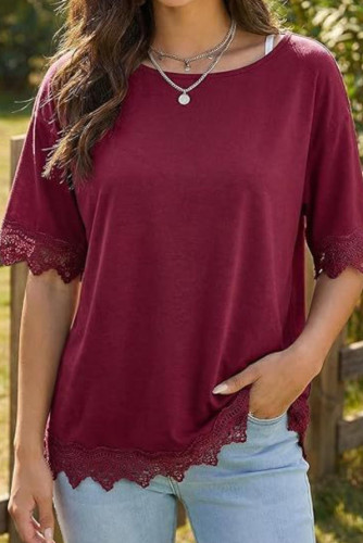 Round Neck Lace Short Sleeved Shirt