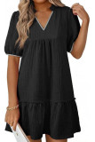 V-neck Bubble Short Sleeved Ruffled Dress