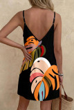 V-neck Printed Camisole Backless Dress