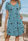 V-neck Pleated Bohemian Short Sleeve Dress