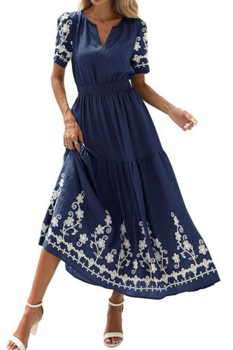 Bohemian Short Sleeved Waist Cinching Dress